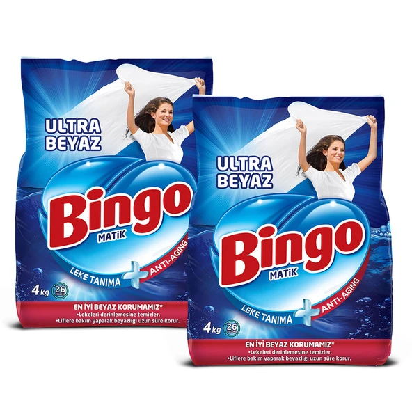 Bingo Matik Toz Çamaşır Deterjanı 4 kg Ultra Beyaz 2'li - 2