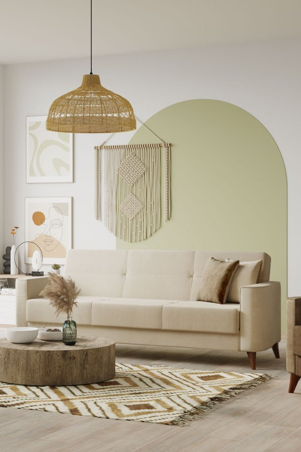 Modalife Star Üçlü Kanepe Yataklı/sandıklı - Krem - 2