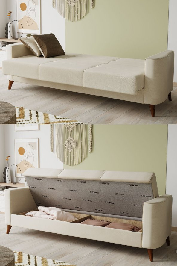 Modalife Star Üçlü Kanepe Yataklı/sandıklı - Krem - 3