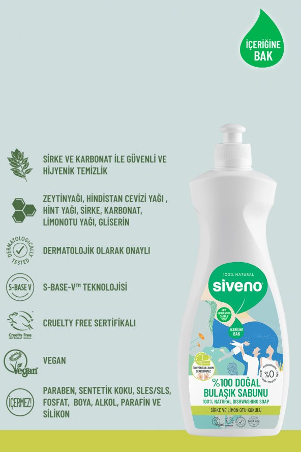 Siveno %100 Doğal Bulaşık Sabunu Bitkisel Elde Bulaşık Sabunu Nemlendirici Vegan 500 ml - 3
