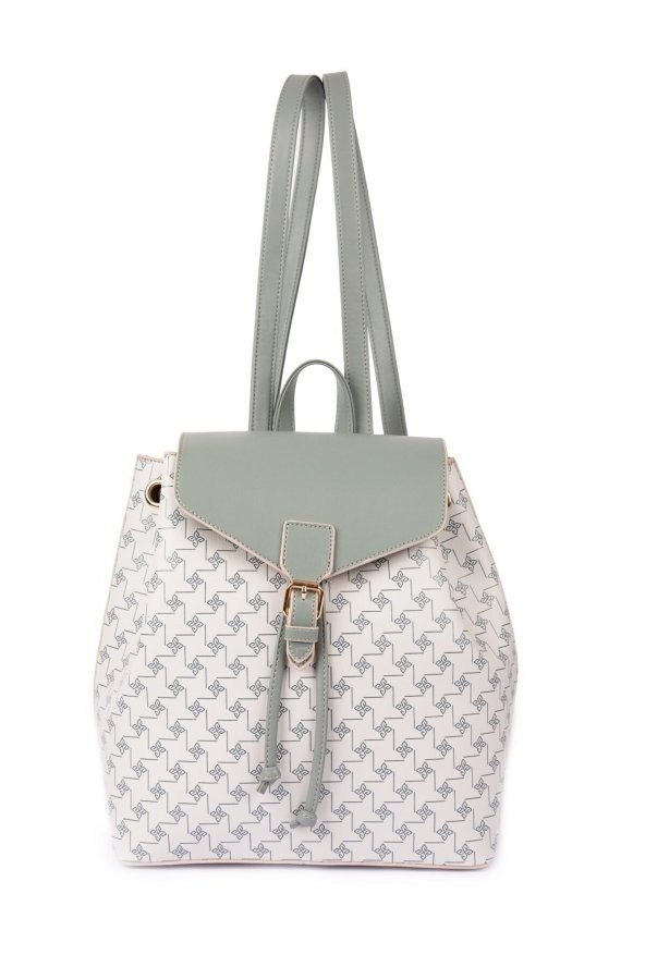 Linda Büzgülü Sırt Çantası Açık Gri Baskılı