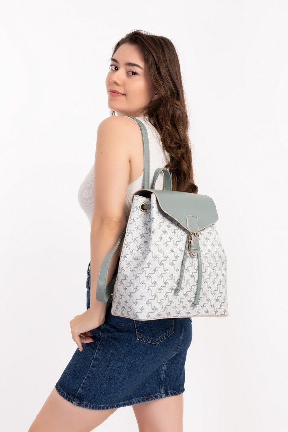 Linda Büzgülü Sırt Çantası Açık Gri Baskılı - 4