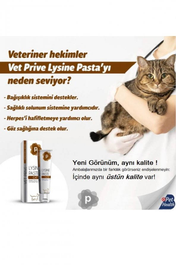 Vet Prive Lysine Paste / Kediler Için Bağışıklık, Solunum Yolu Ve Göz Desteği Pasta - 2