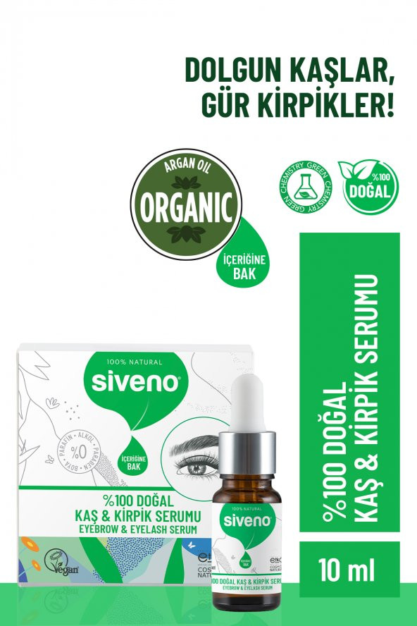 Siveno %100 Doğal Kaş Ve Kirpik Serumu Bitkisel Yoğunlaştırıcı Canlandırıcı Yoğun Bakım Yağı Vegan 10 ml