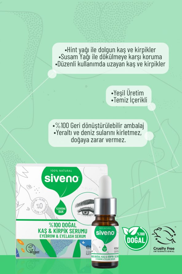 Siveno %100 Doğal Kaş Ve Kirpik Serumu Bitkisel Yoğunlaştırıcı Canlandırıcı Yoğun Bakım Yağı Vegan 10 ml - 6