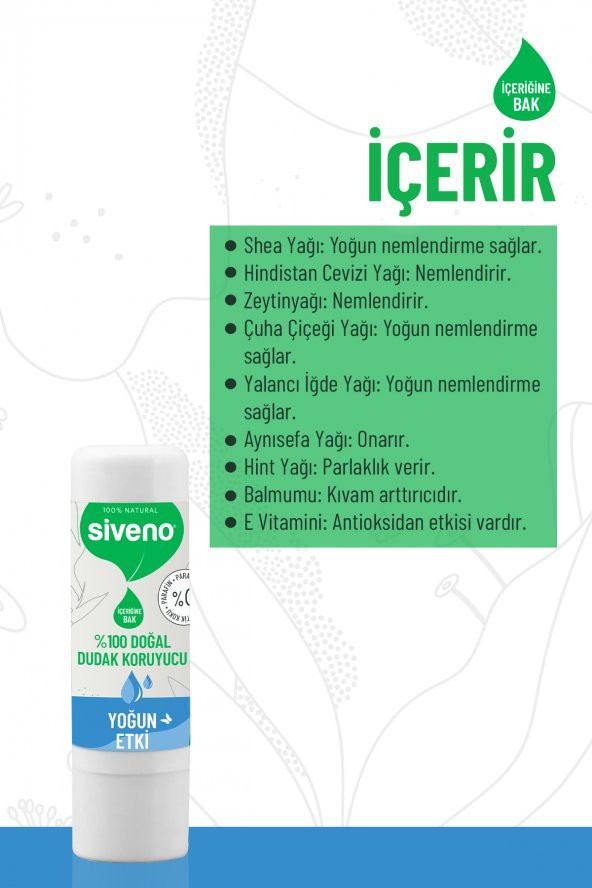 Siveno %100 Doğal Dudak Koruyucu Yoğun Etki Bitkisel Lipbalm Krem Nemlendirici Parlatıcı Onarıcı 6 G - 3