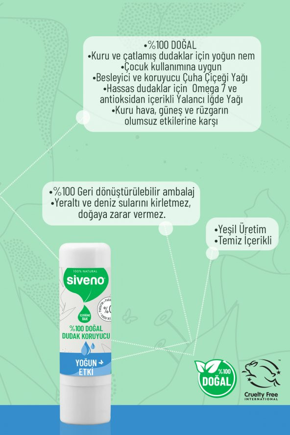 Siveno %100 Doğal Dudak Koruyucu Yoğun Etki Bitkisel Lipbalm Krem Nemlendirici Parlatıcı Onarıcı 6 G - 6