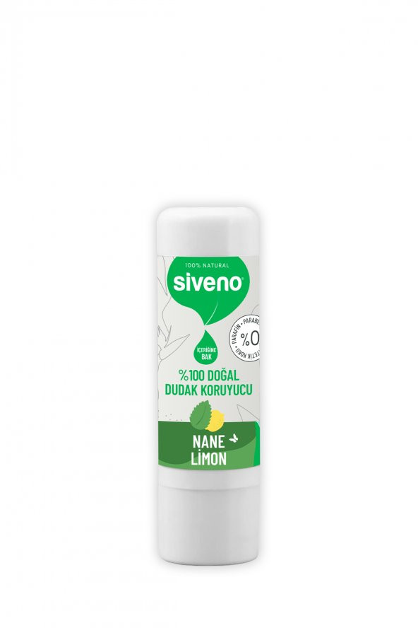 Siveno %100 Doğal Dudak Koruyucu Nane & Limon Bitkisel Lipbalm Krem Nemlendirici Parlatıcı Onarıcı 6 G