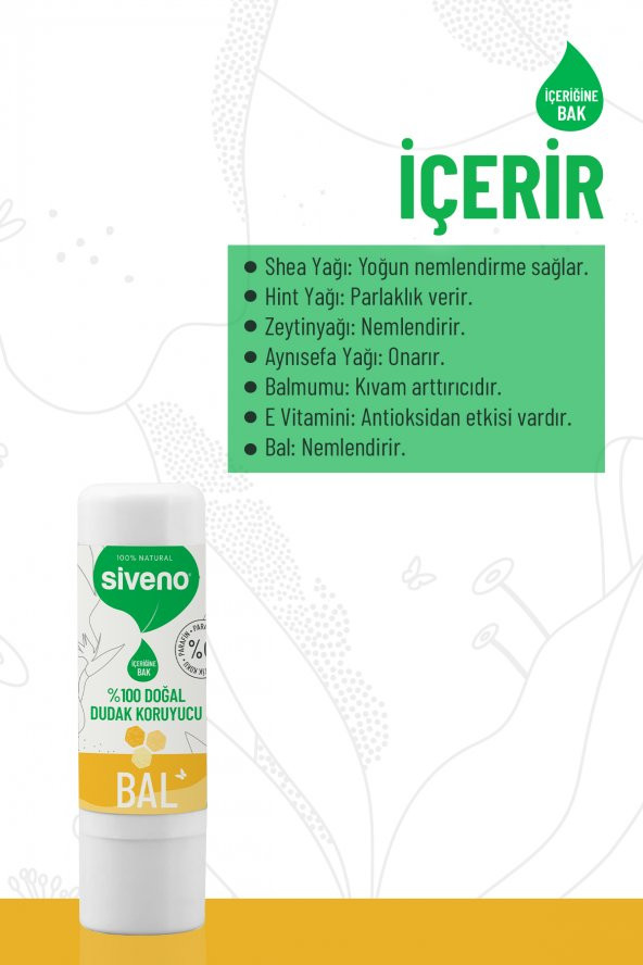 Siveno %100 Doğal Dudak Koruyucu Bal Bitkisel Lipbalm Dudak Kremi Nemlendirici Parlatıcı Onarıcı 6 G - 4