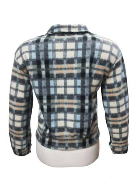 Viya V00792 Kadın Polar Ekose Kareli Fermuarlı Mini Ceket - Resim 6