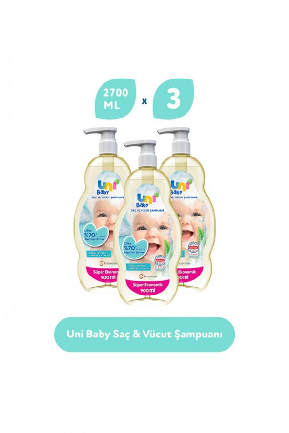 Uni Baby Saç Ve Vücut Şampuan 900 ml 3lü