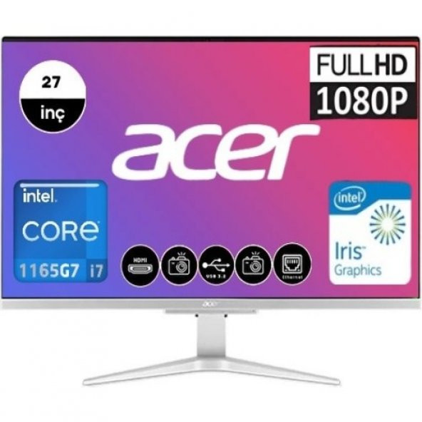 Acer Aspire C27-1655 Intel Core I7 1165G7 64GB 2tb SSD Freedos 27" Fhd All In One Bilgisayar DQ.BHLEM.001