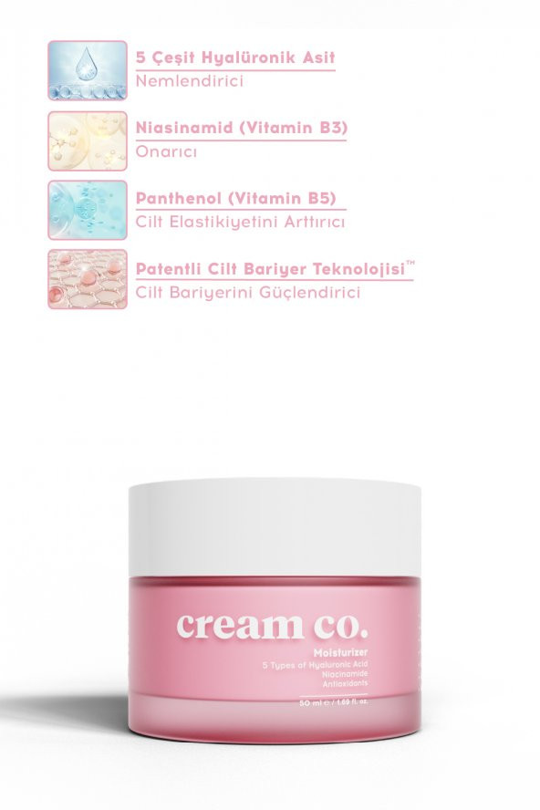 Cream Co. Nemlendirici Yüz Kremi Cilt Tonu Eşitleyici Aydınlatıcı Su Bazlı Tüm Cilt Tipleri Moisturizer 50 ml - 4