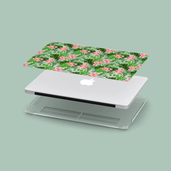 Macbook Pro Kılıf 15.4 inç A1707-A1990 Mac15 Şeffaf 360 Koruma Tropik Çiçekler - 2