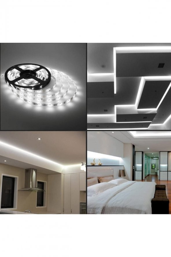 Mutfak Tezgah Üstü Için 5 m Beyaz Şerit Led12v Adaptör Tak Çalıştır Aç Kapa Anahtar - 5