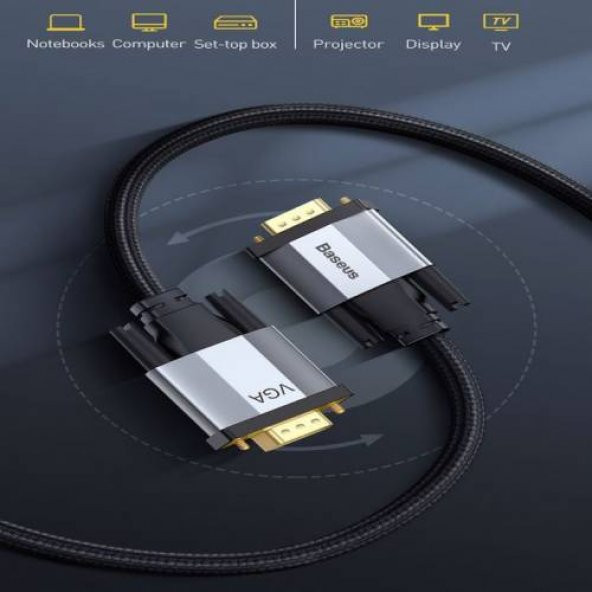 BASEUS 2 Metre 1080P VGA To VGA Kablo, Monitör, Projeksiyon, Notebook Görüntü AKtarım Kablosu - 2