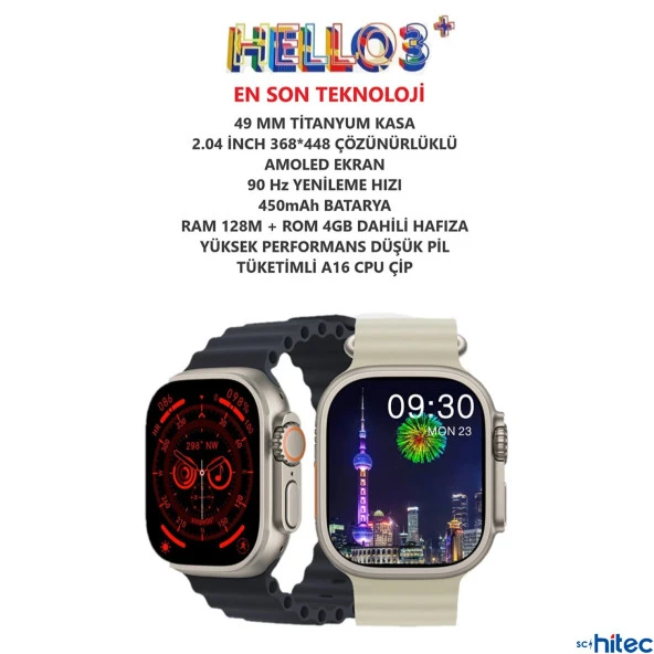 ScHitec Hello 3 Watch Ultra Amoled Ekran Android İos HarmonyOs Uyumlu Akıllı Saat Turuncu - 7