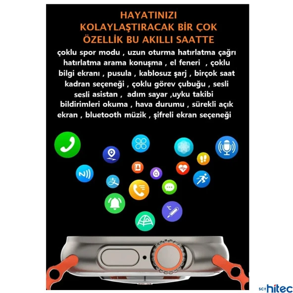 ScHitec Hello 3 Watch Ultra Amoled Ekran Android İos HarmonyOs Uyumlu Akıllı Saat Turuncu - 8