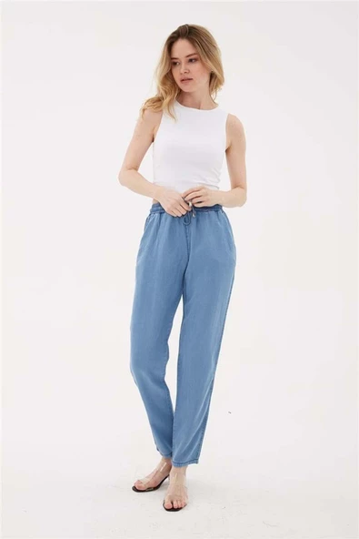 FASHION FRIENDS KADIN BELİ BAĞLAMALI DENİM PANTOLON 23Y-PNT0657K1