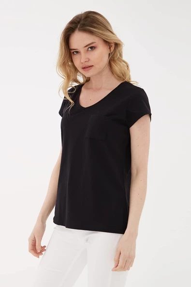 FASHION FRIENDS KADIN V YAKA CEPLİ T-SHİRT 23Y-TST0710K1 - 7