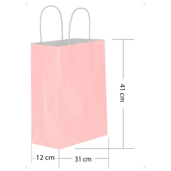 Büküm Saplı Kraft Kağıt Çanta Karton Hediyelik Poşet Torba - Pembe - 31x41 Cm. - 25 Adetlik 2Paket - Resim 2