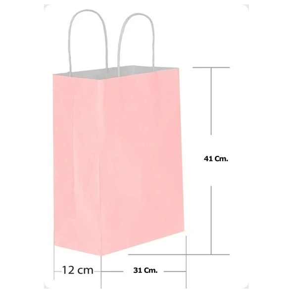 Büküm Saplı Kraft Kağıt Çanta Karton Hediyelik Poşet Torba - Pembe - 31x41 Cm. - 25 Adetlik 4Paket - Resim 2