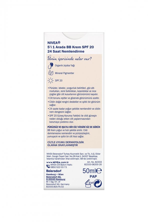 Nivea Essentials BB Krem,24 Saat Nemlendirme + Işıltı Açık Ton Gündüz Yüz Bakım Kremi 50 ml