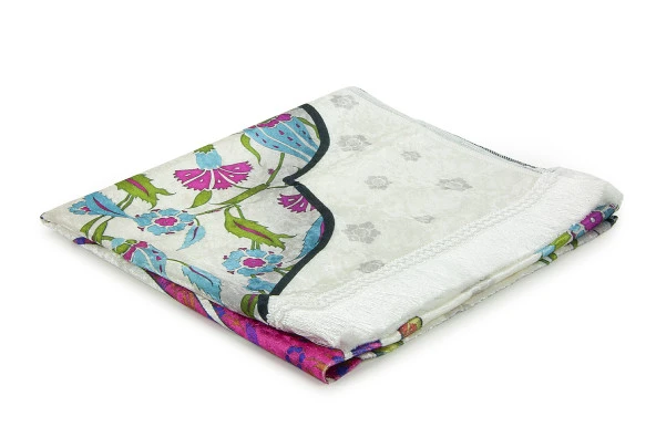 İpek Dokulu Taşıma Çantalı Ebruli Lale Desenli Seccade - Fuşya - Resim 5