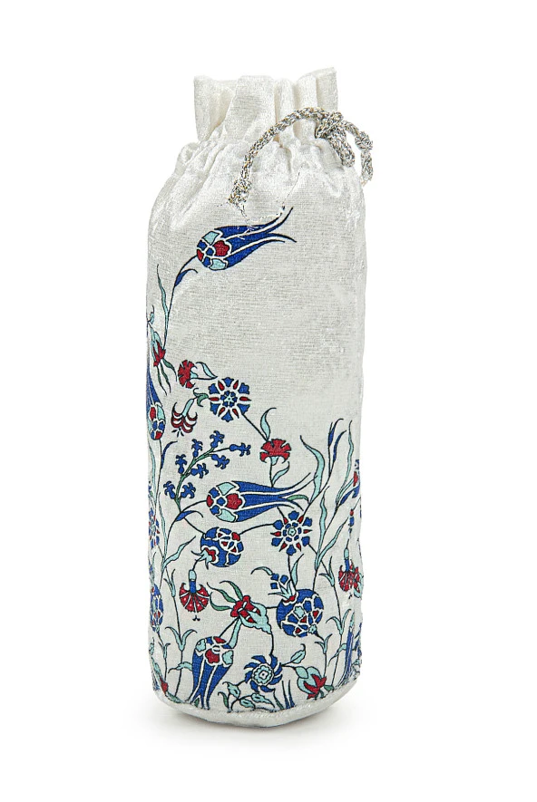 İpek Dokulu Taşıma Çantalı Lale İşlemeli Seccade - Lacivert - Resim 7