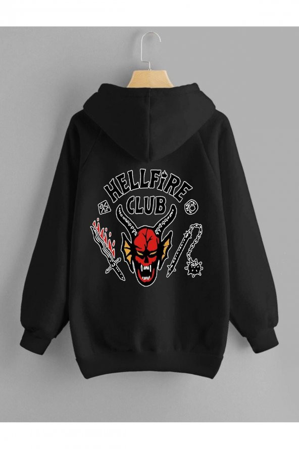 Kapüşonlu Owersize Sweatshirt Hellfire Culup Baskılı