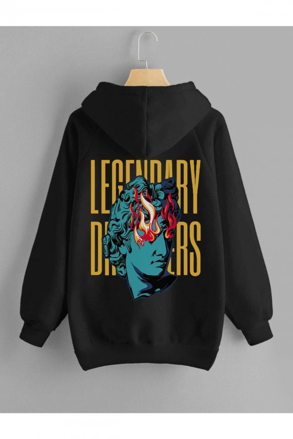 Siyah Kapüşonlu Sweatshirt Legendary Sırt Baskı