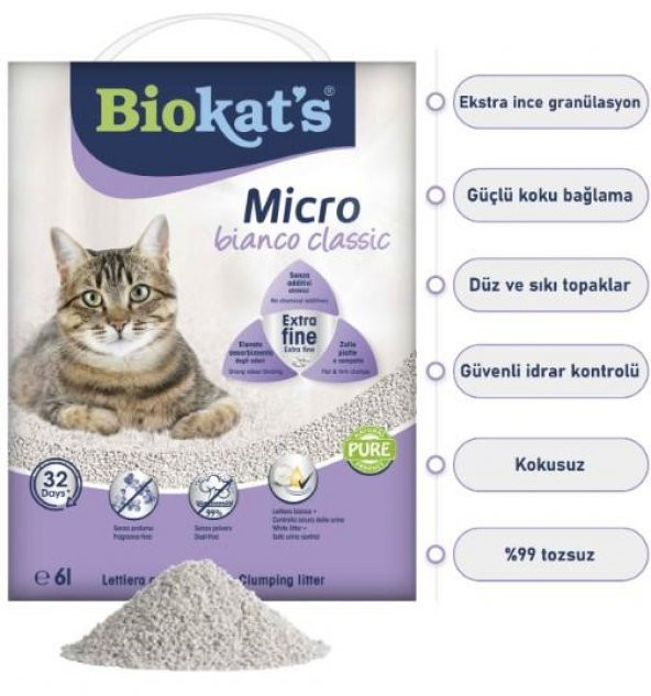 Biokats Bianco Mikro Classic Bentonit Kedi Kumu 6 Kg - 2
