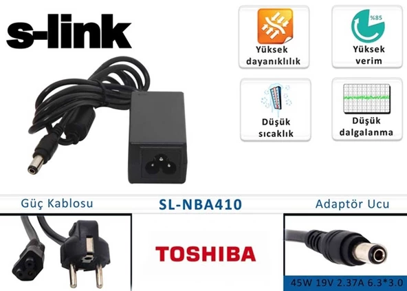 S-link sl-nba410 45W 19V 2.37A 6.3-3.0 Toshıba Notebook Adaptörü