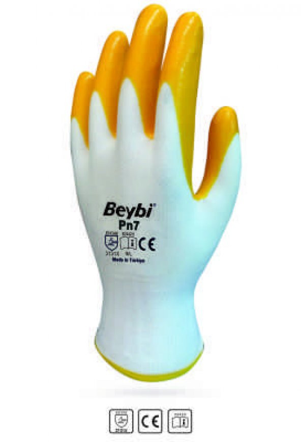 Beybi Nitril Poly PN7 9 Beden Beyaz Sarı Eldiven 12li Paket