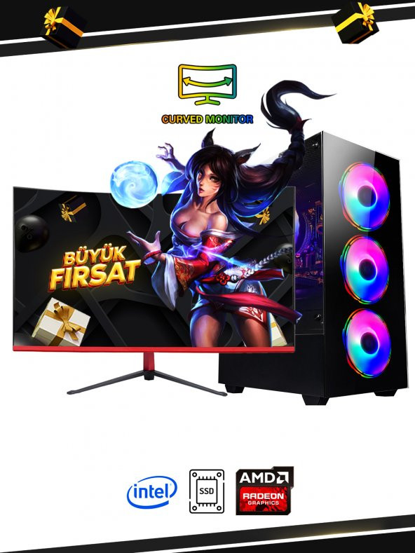 RAMTECH RG540-1020 PLUS İ5 4570 16RAM 480SSD RX550 23.6 CURVED MONİTÖR OYUNCU BİLGİSAYARI