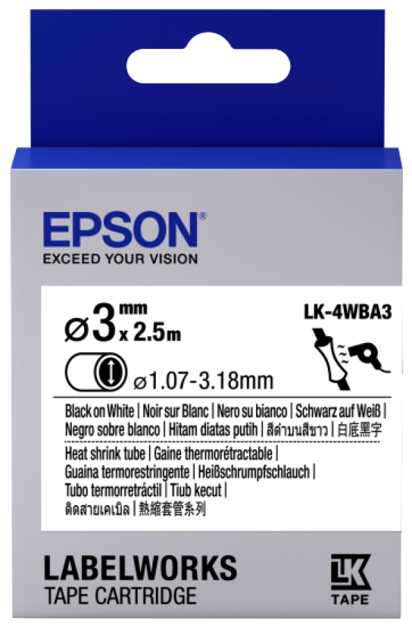 Epson LK-4WBA3 Beyaz Üzeri Siyah Makaron (1,07-3,18 mm çap) 2,5Metre