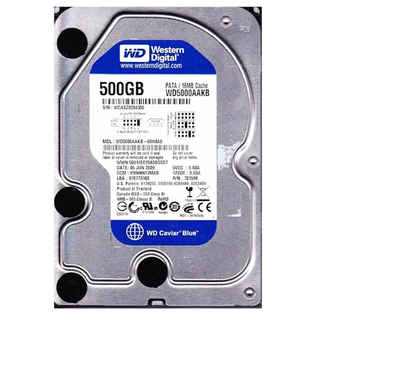 Wd 500GB 3.5" Ide 500GB 7200RPM 16MB WD5000AAKB (Eski Tip IDE) Harddisk