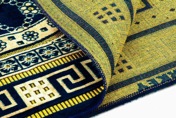 Lüks Kadife Şipinger Seccade Tesbih Hediyeli Koyu Lacivert - Resim 3