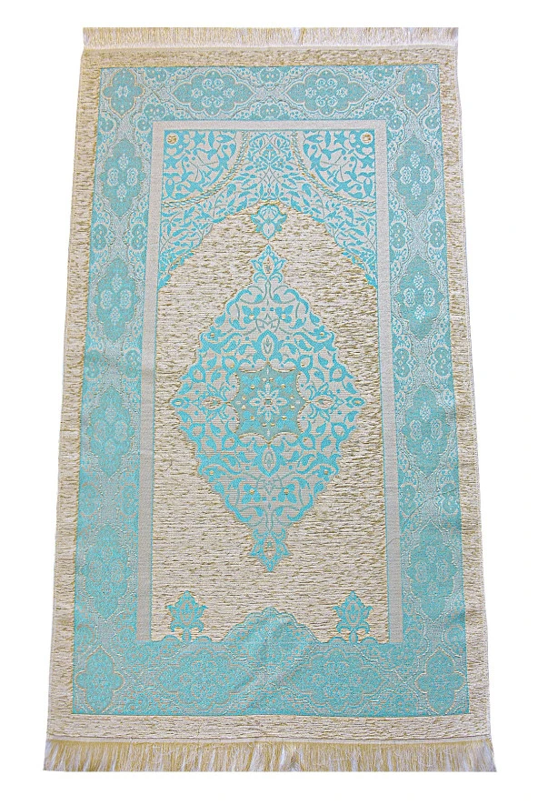 Fransızca Mealli Medine Hatlı Kuranı Kerim ve Seccade Seti Mavi - Resim 6