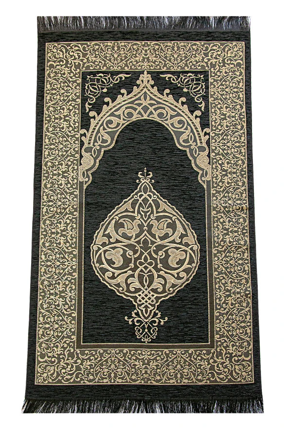 Fransızca Mealli Medine Hatlı Kuranı Kerim ve Seccade Seti Siyah - Resim 5