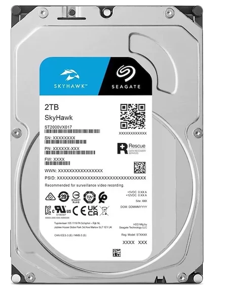 Seagate 2TB ST2000VX017 5900Rpm 256MB Harddisk 7-24 Güvenlik Diski (Resmi Distribitör Ürünü)