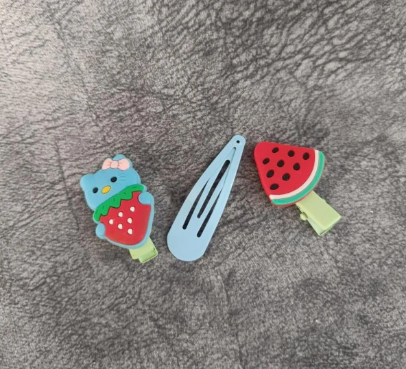 Toka Sevimli Kedicik Meyveli  Kız Çocuk Toka Saç Aksesuar Hediye ürün görseli