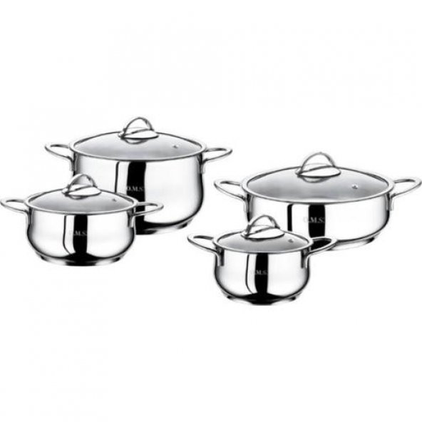 Oms 1023 Yummy 8 Parça Çelik Tencere Seti Silver