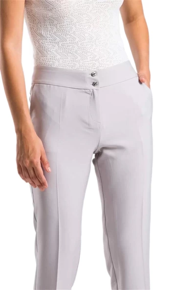 Kadın Kumaş Pantolon Cep Detaylı Bilek Boy 1712-GRİ - 2