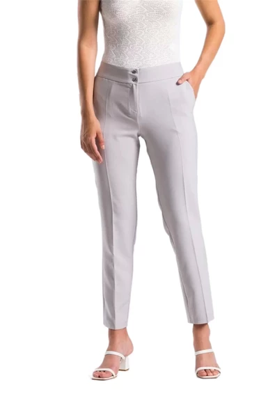 Kadın Kumaş Pantolon Cep Detaylı Bilek Boy 1712-GRİ - 3