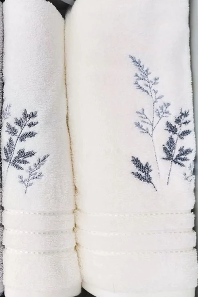 Özdilek 4 Parça Best Hamam Seti, Banyo Havlu Takımı-Leaf Krem- Gri - 4