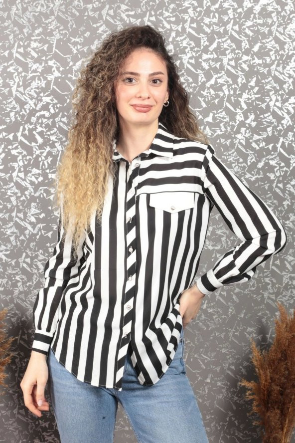 Çizgili Bluz 2003 Siyah
