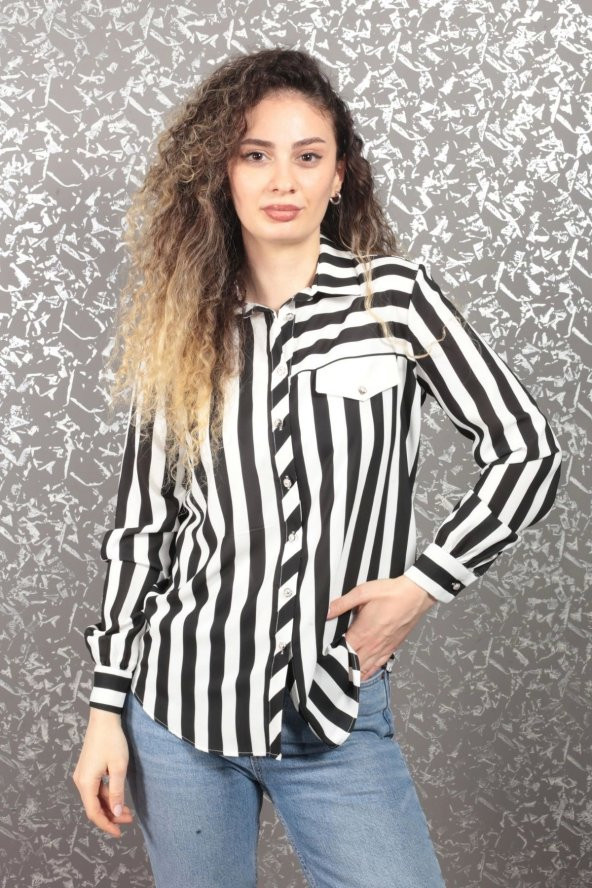 Çizgili Bluz 2003 Siyah - 3