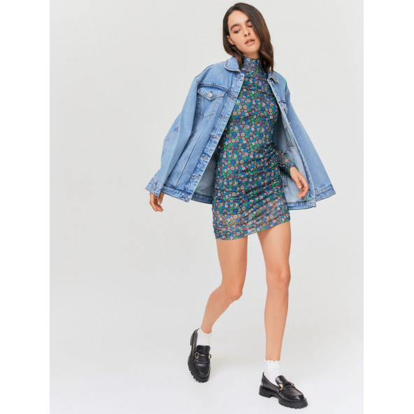 BZB Baskılı Tül Elbise - 3