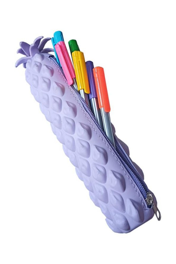 Silikon Ananas Kalemlik Mor 1 Adet Silikon Kalem Kutusu Eğlenceli Sevimli Ananas Figürlü Hediyelik Kalemlik - 2